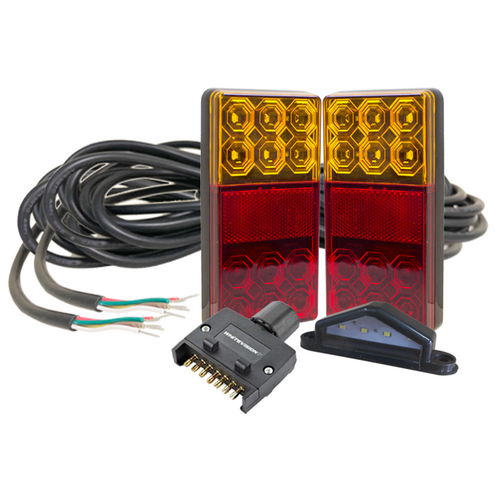 120 Series Left Hand LED Combo Trailer Lamp Kit - Stop / Tail / Indicator with 9m Cable, Lisence Plate &amp; Flat Trailer Plug