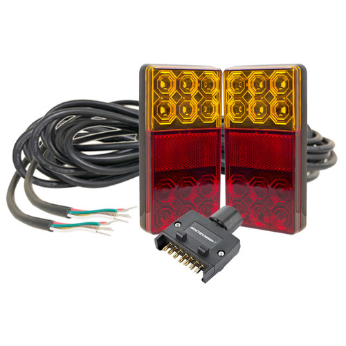 120 Series Left &amp; Right Hand LED Combo Trailer Lamp Kit - Stop / Tail / Indicator / License Plate with 9m Cable &amp; Flat Trailer Plug