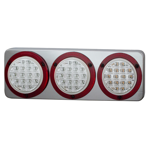 350 Series LED Combo Lamp Clear Lens - Stop / Tail / Indicator / Reverse Chrome Base