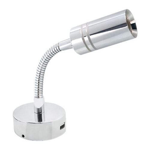 LED Chrome Base Goose Neck Reading Light with USB Socket