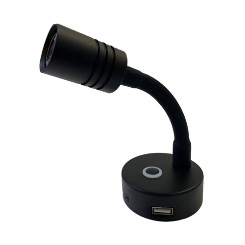 LED Black Base Goose Neck Reading Light with USB Socket